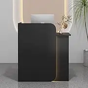 HOLGVE Reception Desk, Small Front Counter Desk, Reception Counter with LED Lights, Right High Retail Counter，Great Space Saver Front Table Reception(Black,23.6"x17.7"x39.3")