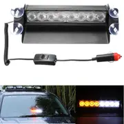 8 LED Car Strobe Flash Warning Light Emergency Sucker Wind Shield White&amp;Amber