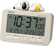Rhythm 8RZ235MS38 Snoopy Alarm Clock Digital Radio Clock Stereoscopic Figure Electronic Sound Alarm (with Snooze) Thermometer Hygrometer, Calendar, Beige, 4.0 x 4.7 x 2.1 inches (10.2 x 12 x 5.4 cm)