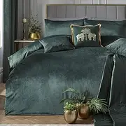 Laurence Llewelyn-Bowen - Bottle Green Velvet Duvet Cover Set - Super King Bedding Size (260 x 220cm) - 2 Pillowcases - Soft Touch - Designer - Green Luxury Bedding Set - Velvet Bedding in Dark Green