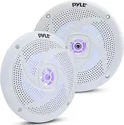 Pyle PLMRS63WL.5 Low-Profile Waterproof Marine Speakers - 240W 6.5 Inch 2 Way 1 Pair Slim Style Waterproof Weather Resistant Outdoor Audio Stereo Sound System w/Blue Illuminating LED Lights - (White)