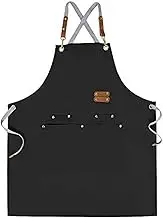 Mignongirl Men Chef Apron,Adjustable Leather Straps,Cross Back Canvas Men Apron