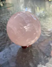 Rose Quartz Sphere On Wooden Stand 400gms