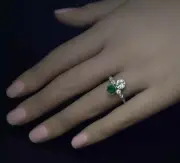 Art Deco Style & Emerald Lab-Created Diamond Wedding Ring 14K White Gold FN