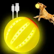 LaRoo Ball for Dogs, Dog Toy Ball Silicone Luminous LED Dog Ball with USB Rechargeable Glow in The Dark Dog Ball Teeth Cleaner Training Ball for Dogs Playing (Yellow)