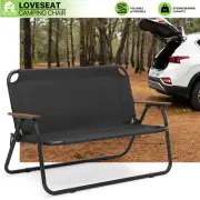 Folding Double Camping Chair Outdoor Portable 2 Person Loveseat w/Wooden Armrest