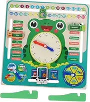 Yardwe Wooden Frog Clock Calendar Toy Montessori Learning Tool Children's Date Education Toy for Boys and Girls