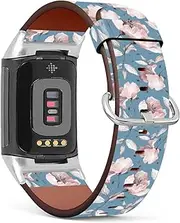 Mingdao Leather Band Compatible with Fitbit Charge 5 / Charge 4 / Charge 3 / Charge 2 , (Floral Pattern-Wb16)