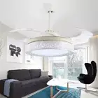 42" Modern Ceiling Fan Light Retractable Blades 3 Color LED Chandelier w/Remote