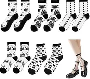 [BSITSSS] 5 Pairs Vintage Lace Socks, Hollow Embroidered Sheer Socks, Pop Sock Women Ankle Fashions, Mesh Sock Silky Breathable, Transparent Fishnet Sockfor Women Girls, Black, One size