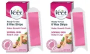 2 x Waxing Strips Kit for Normal Skin 8 Strips Gel Wax Hair Removal for Women FS
