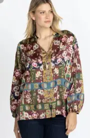 Johnny Was Laurie Lydia Silk-Blend Blouse Women's NWT $199 Small