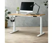 Leno Premium 71-116cm Electric Adjustable Standing Desk | Motorised Office Desk with USB & Type C Ports - White Frame, 150cm Wide Oak Desk Top
