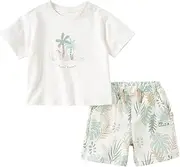[DAVE & BELLA] DAVE&BELLA Toddler Baby Boy Outfits Pattern Printed Short Sleeve T-Shirt Tops Casual Shorts Set 2 Piece Summer Beach Clothes