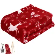 Christmas Prints Fleece Throw Soft Sofa Blanket Prints Fleece All Year Round Home Decor -Red Burgundy Reindeer