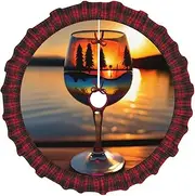 [VPPUR] Sunset Wine Glass Print Xmas Tree Skirt Santa Xmas Decor Holiday Party 48''36''30''Christmas Tree Skirt