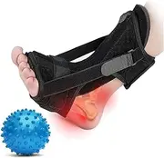 Plantar Fasciitis Night Splint, Adjustable Plantar Fasciitis Brace with Massage Ball, Breathable Plantar Fasciitis Support for Flat Feet Achilles Tendonitis Heel Ankle Foot Pain (Black 1)