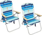 [Tommy Bahama] Hi-Boy 17" Seat Height 4-Position Lace-Up Suspension Folding Backpack Beach Chair, 2-Pack, Logo Stripe