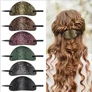 Noverlife 6PCS Oval Shape Hair Clips Set, Faux Leather Hair Barrette with Wood Stick, Bohemian Style Hair Accessories for Adult Women
