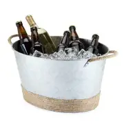 Twine Seaside Jute Rope Wrapped Farmhouse Galvanized Ice Metal Beverage Tub, ...
