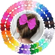 WillingTee 40 Colors Hair Bows for Fine Hair Big 5 Inch Grosgrain Ribbon Hair Bow Alligator Clips for Baby Girls Infants Toddlers Children