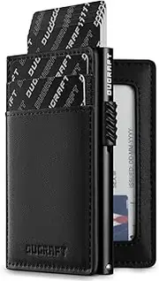 [DUGRAFT] Pop Up Wallet with ID Window, Minimalist Front Pocket Credit Card Holder for Men, Slim RFID Blocking Bifold Metal Card Case for 10 Cards, Cash