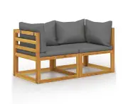 Outdoor Acacia Wood Garden Bench Loveseat with Dark Grey Cushions Weather Resistant