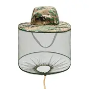 Digital Green Camouflage Mosquito Net Hat - Insect & Beekeeping Protection for Outdoor Adventures