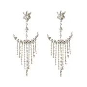 Culturesse Lotus 14cm Clear Diamantes Luxury Earrings Fashion For Pierced Ears