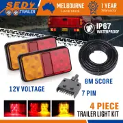 LED Trailer Tail Light Kit Pair Plug 8m 5 Core Wire Caravan Ute 7 Pin Flat Set