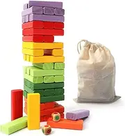 54-Piece Multi Color Tumbling Timbers. Wooden Block Stacking Game. Build to Over 1.8ft