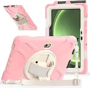 Jarttarn Tablet Case for Samsung Galaxy Tab Active 5 Pro 10.1 inch 2025, 360° Rotating Hand Strap and Stand, Heavy Duty Rugged Shockproof Silicone Cover with Shoulder Strap (Pink)