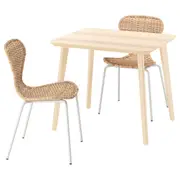 LISABO / ÄLVSTA table and 2 chairs, ash veneer/rattan white, 88x78 cm