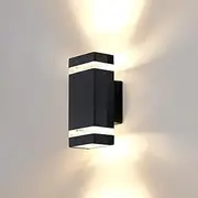 HLFVLITE 1002 Outdoor Wall Light Up Down Outside Indoor Lamp with 2 * 5W Warm White LED Bulbs, Die-Casting Aluminum, IP44 Waterproof Black