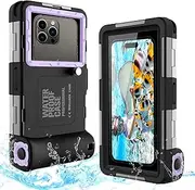 Underwater Diving Phone Case for Snorkeling,Professional 50FT/15M Waterproof for iPhone 15/14/13/12/11/XR/XS/X Pro Max Samsung Galaxy S24 Universal Photo&Video Scuba Dive Housing Case-Purple Black