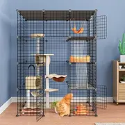Oneluck 4-Tier 55 Inch Large Cat Cages DIY Cat Playpen Detachable Metal Wire Kennels Cat Crate Exercise Extra Place Ideal for 1-2 Cats