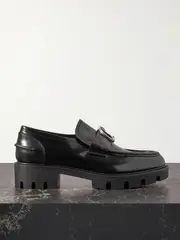 [Christian Louboutin] Christian Louboutin - Cl Moc Lug Embellished Glossed-leather Loafers - Black - IT41 IT 41 Black