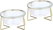 Ipetboom 2 Pcs Glass Pet Bowl Raised Cat Glass Bowl Dog Bowl Raised Dog Bowl Clear Dog Tilted Cat Bowls with Stand Cat Slow Feeder Bowl Cat Bowls Raised Cervical Spine Tableware Iron Cats