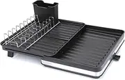 Dish Drying Rack Stainless-Steel Dish Sink Storage Rack with Movable Cutlery Drainer and Utensils Holder, 30CM - 51CM Expandable Dish Drainers for Kitchen Counter with Drain Spout