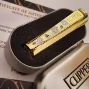 Metal Clipper Lighter Rose Pattern Refillable Gas Flint Gift Box 24K Gold Plated