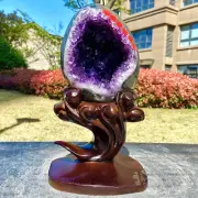 6.83LB Natural dinosaur egg Original Stone Quartz Uruguay amethyst Mineral+base