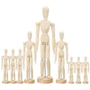 9 Pcs Artist Mannequin Model Wooden Manikin Drawing Moveable Figure Model with Stand Flexible Joint Wood color