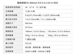 TAMRON｜70-300mm F/4.5-6.3 RXD Nikon Z 接環 A047Z (10折)