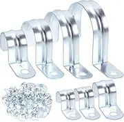 Glarks 85pcs 7 Sizes One Hole Pipe Straps Assortment Kit, 3/8” 1/2” 3/4” 1” 1-1/4” 1-1/2” 2’’ Zinc Plated Steel EMT Pipe Straps with 1 Hole, EMT Conduit Clamp Single Hole Pipe Clamp