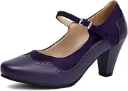 [Elerhythm] Women's Mary Jane Classic and Retro 1920s Pump Heels Gatsby Oxford Pattern 1950s Pinup Vintage Round Closed Toe 1940s Ankle Strap Dress Shoes