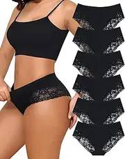 [Levao] Black Cotton Underwear for Women Lace Cheeky Bikini Panties Stretch Ladies Soft Hipster Briefs 6 Pack S-XXL