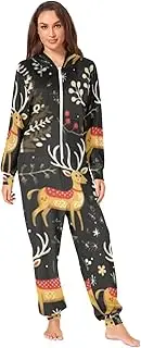 [ODAWA] Colorful Skulls Black Adult Onesie Pajamas Long Sleeve Jumpsuit Homewear One-Piece Pajama Jumpsuits for Men and Women