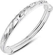 [Tbkoly] Fashion Silver Sterling Cuff Bangle Chain Bracelets,Women 925 Silver Bracelet Hand Carve Phoenix Adjustable Cuff BangleLadies Silver Jewellery