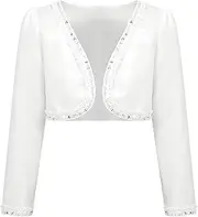 [Lejafay] Girls Sequin Cardigan Dress Cover Up Long Sleeve Open Front Bolero Shrug Beaded Cropped Jacket