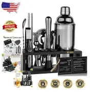 Complete Bartender Kit - 15-Piece Cocktail Set with Recipes and Wood Stand